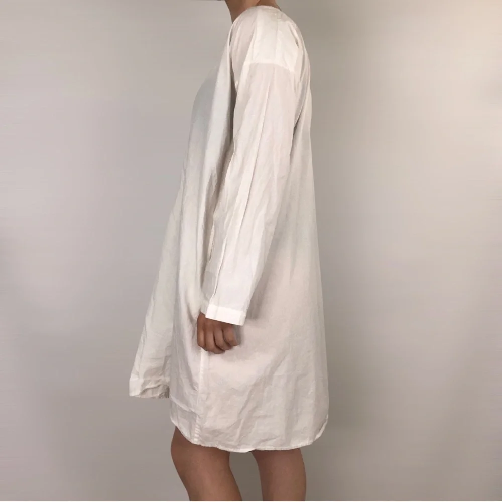 Domi Organic Cotton Tunic Dress White Button Lightweight Sleep Gown - Picture 4 of 10